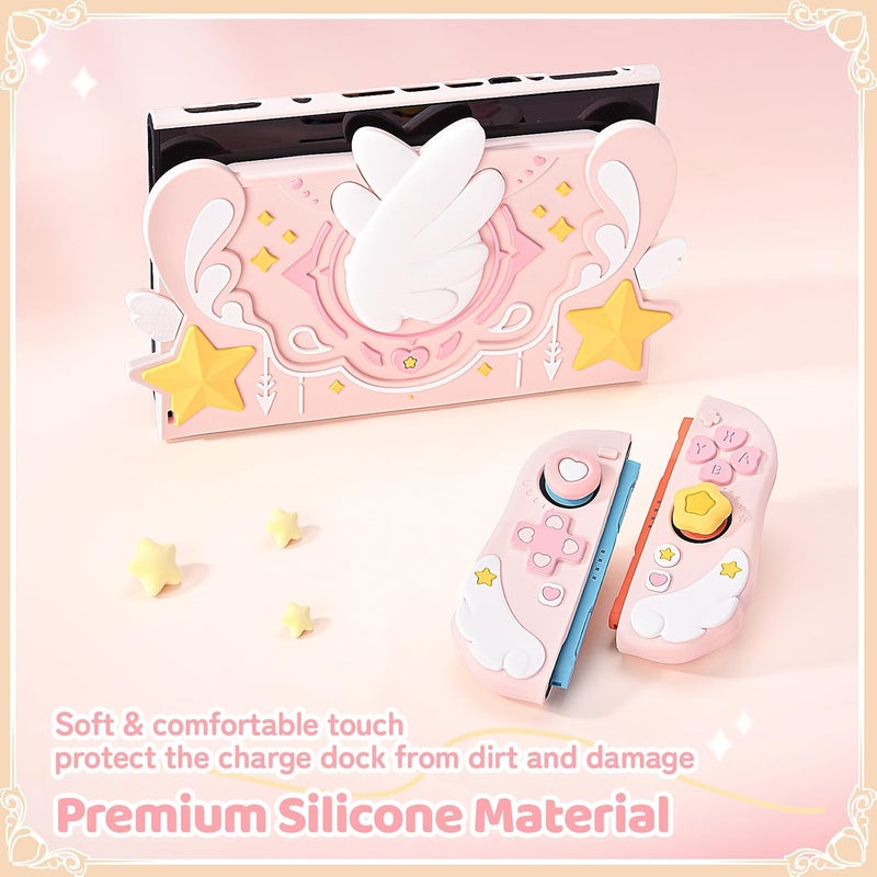 GEEKSHARE Soft Silicone Faceplate Cover Compatible with Nintendo Switch 2 Charging Dock, Star Wings Series Soft Faceplate Protector - Anti-Scratch Dock Cover with Precise Cutouts (Pink) - Image 3